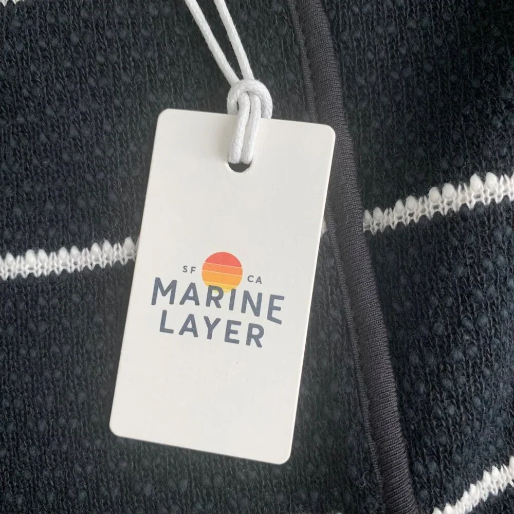 Marine Layer Birdseye Coat Real Black White Womens Extra Small XS Stripe - Picture 5 of 8